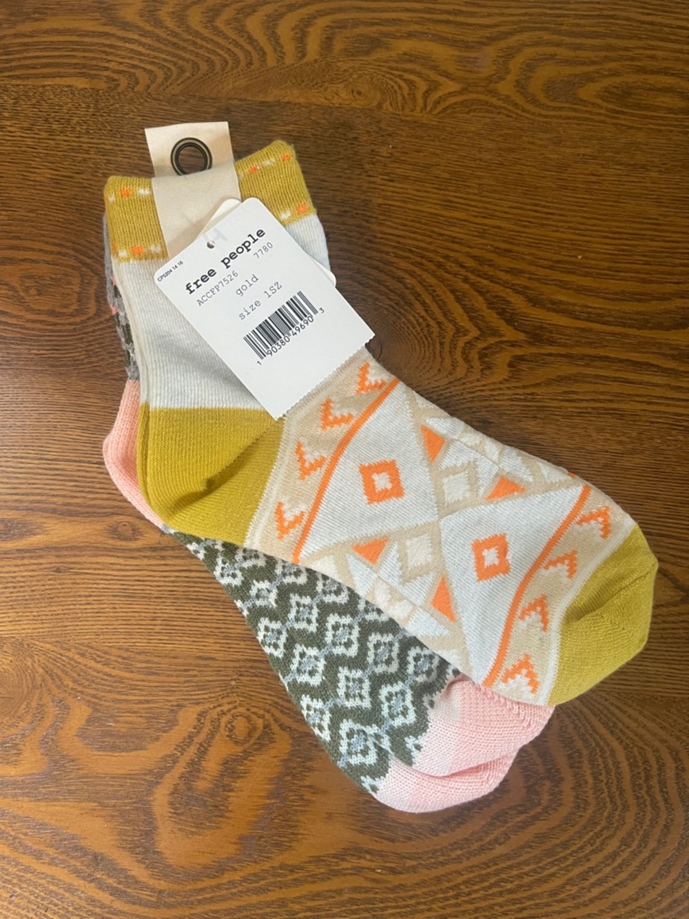 Free People Women’s Patterned Ankle Socks - Mustard, Orange, Pink, Olive